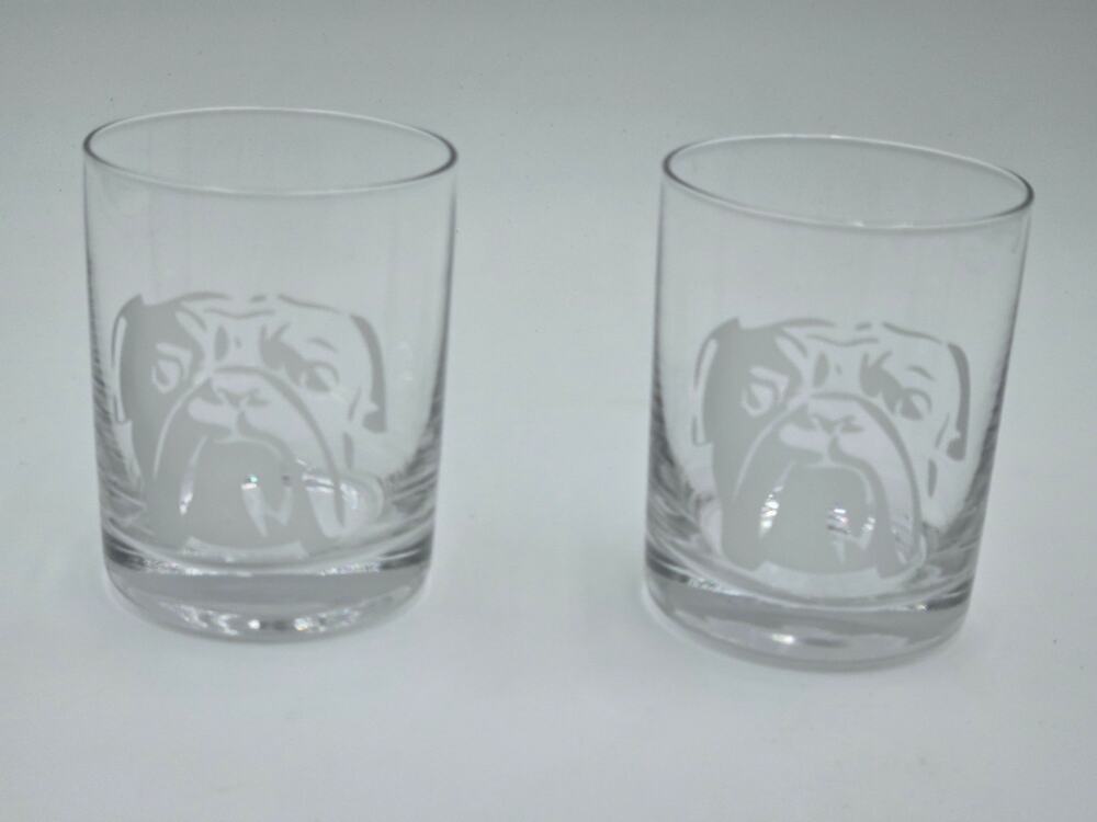 Williams Sonoma English Bulldog Rocks Glasses Set Of 2